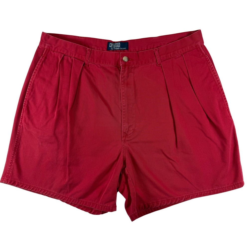 Polo Ralph Lauren Mens Red Pleated Chino Shorts Cotton Twill Size 36 Classic Fit